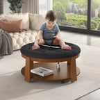 Table basse capitonnée de 36 po avec étagère en bois et roues