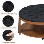Table basse capitonnée de 36 po avec étagère en bois et roues