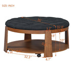 Table basse capitonnée de 36 po avec étagère en bois et roues