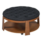 Table basse capitonnée de 36 po avec étagère en bois et roues