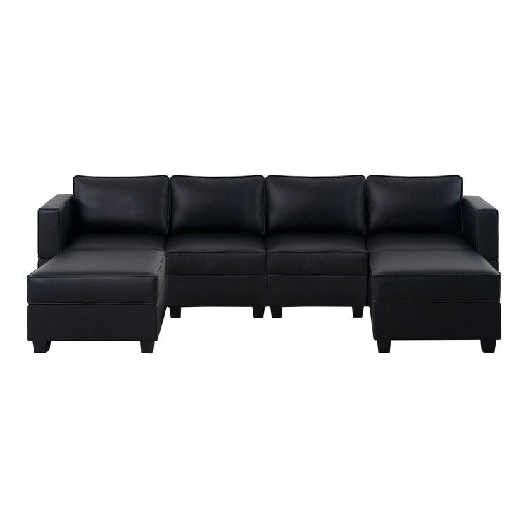 Modular U-Shaped 4 seater Air Leather Sofa with Adjustable armrest and Reversible Chaise