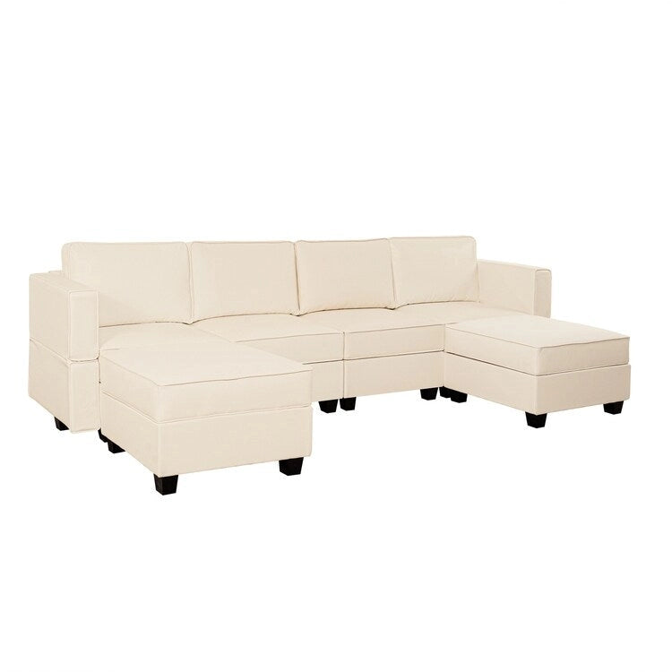 Modular U-Shaped 4 seater Air Leather Sofa with Adjustable armrest and Reversible Chaise