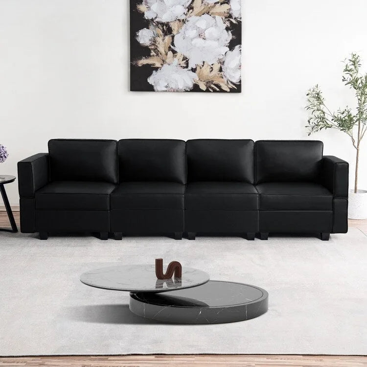 Modular U-Shaped 4 seater Air Leather Sofa with Adjustable armrest and Reversible Chaise