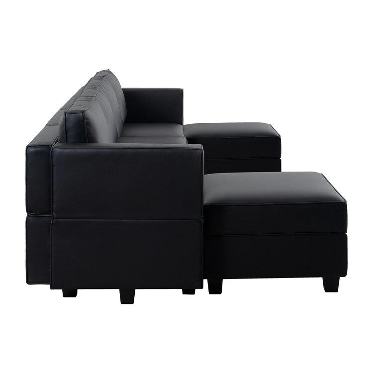 Modular U-Shaped 4 seater Air Leather Sofa with Adjustable armrest and Reversible Chaise