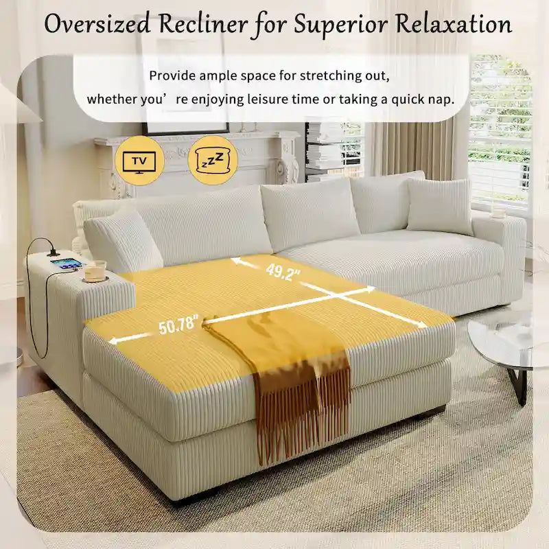 Mirod Large Sectional Sofa with Thick Cushions, and Built-in Cup Holders & Charging Ports