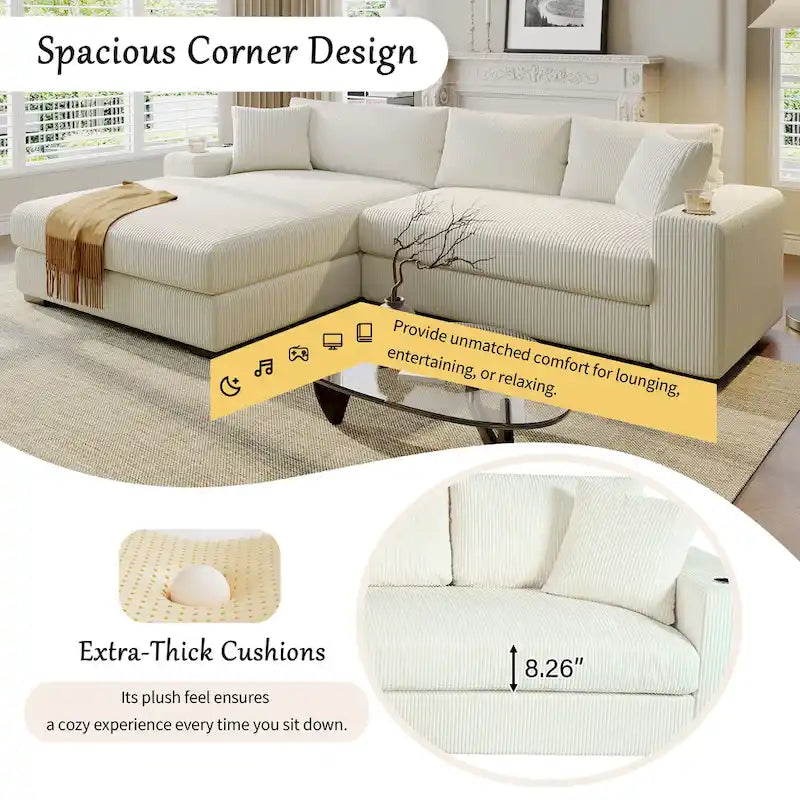 Mirod Large Sectional Sofa with Thick Cushions, and Built-in Cup Holders & Charging Ports