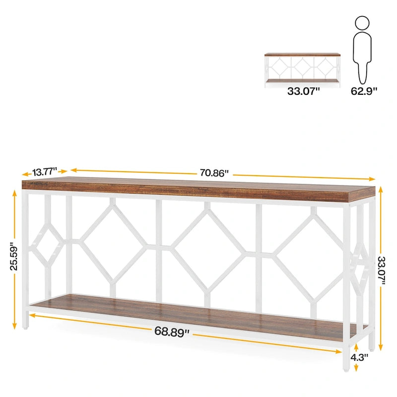 Table console extra longue de 71 pouces Table de canapé avec étagère de rangement ouverte, Tables de canapé étroites et longues Table d'entrée derrière le canapé