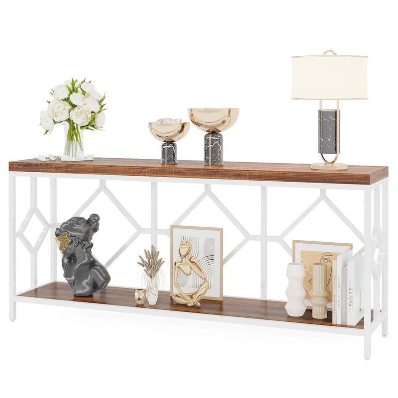 Table console extra longue de 71 pouces Table de canapé avec étagère de rangement ouverte, Tables de canapé étroites et longues Table d'entrée derrière le canapé
