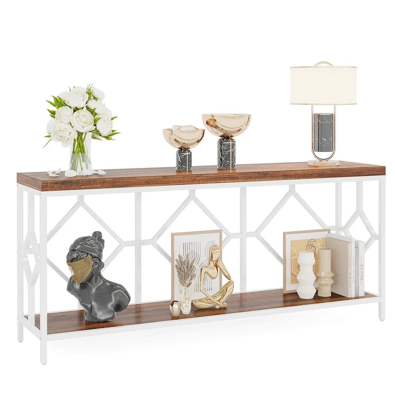 Table console extra longue de 71 pouces Table de canapé avec étagère de rangement ouverte, Tables de canapé étroites et longues Table d'entrée derrière le canapé