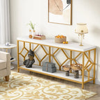 Table console extra longue de 71 pouces Table de canapé avec étagère de rangement ouverte, Tables de canapé étroites et longues Table d'entrée derrière le canapé