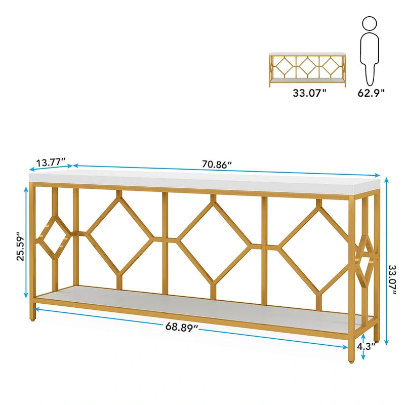 Table console extra longue de 71 pouces Table de canapé avec étagère de rangement ouverte, Tables de canapé étroites et longues Table d'entrée derrière le canapé