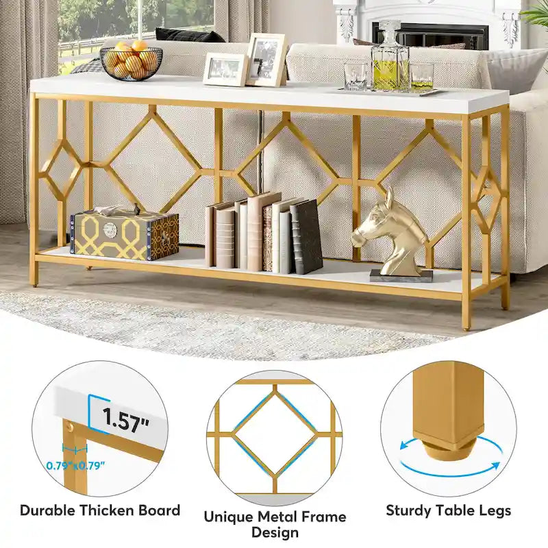 Table console extra longue de 71 pouces Table de canapé avec étagère de rangement ouverte, Tables de canapé étroites et longues Table d'entrée derrière le canapé