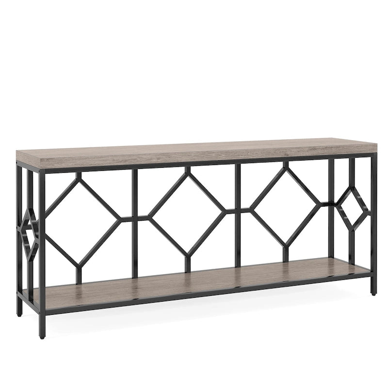 Table console extra longue de 71 pouces Table de canapé avec étagère de rangement ouverte, Tables de canapé étroites et longues Table d'entrée derrière le canapé