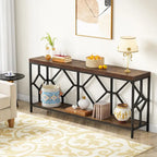 Table console extra longue de 71 pouces Table de canapé avec étagère de rangement ouverte, Tables de canapé étroites et longues Table d'entrée derrière le canapé