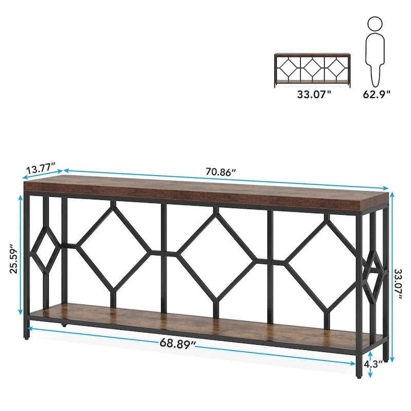 Table console extra longue de 71 pouces Table de canapé avec étagère de rangement ouverte, Tables de canapé étroites et longues Table d'entrée derrière le canapé