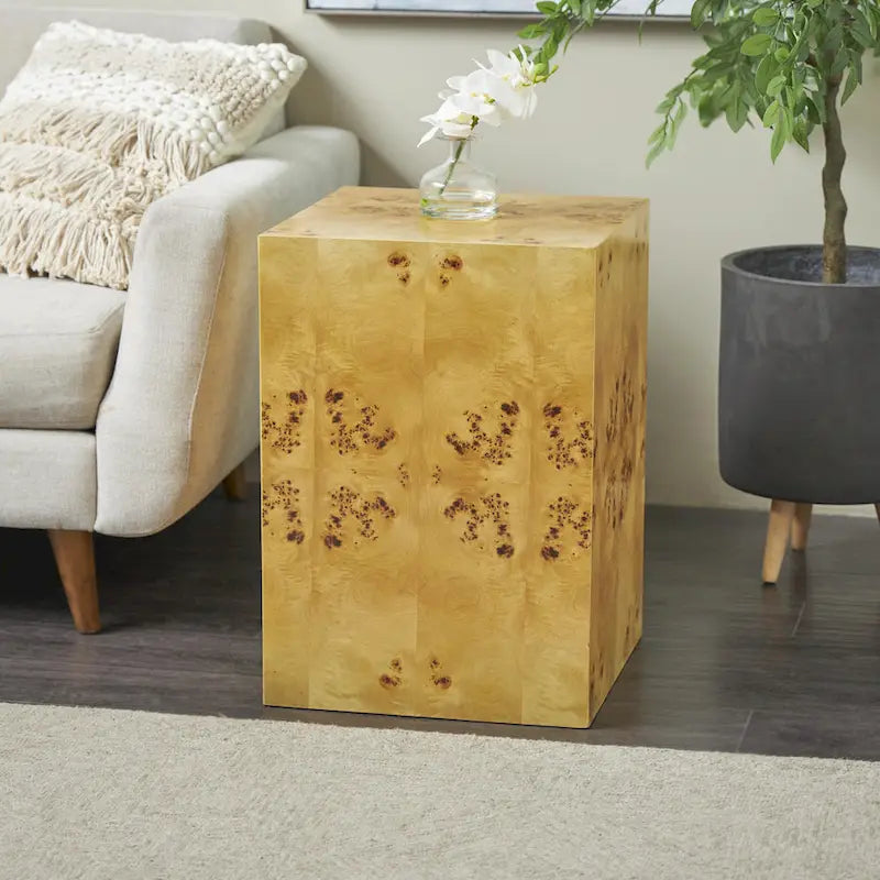 Wood Square Cube Side End Accent Table with Wood Grain Patterns - Brown - Roche River Decor