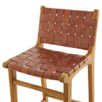 Contemporary Modern Teak Woven Leather Barstool Brown - Olivia & May