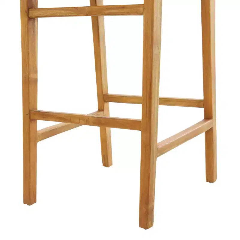 Contemporary Modern Teak Woven Leather Barstool Brown - Olivia & May