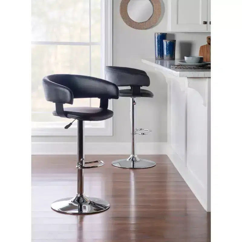 Pallas Adjustable Barrel Back Faux Leather Swivel Seat Barstool Black - Powell Company