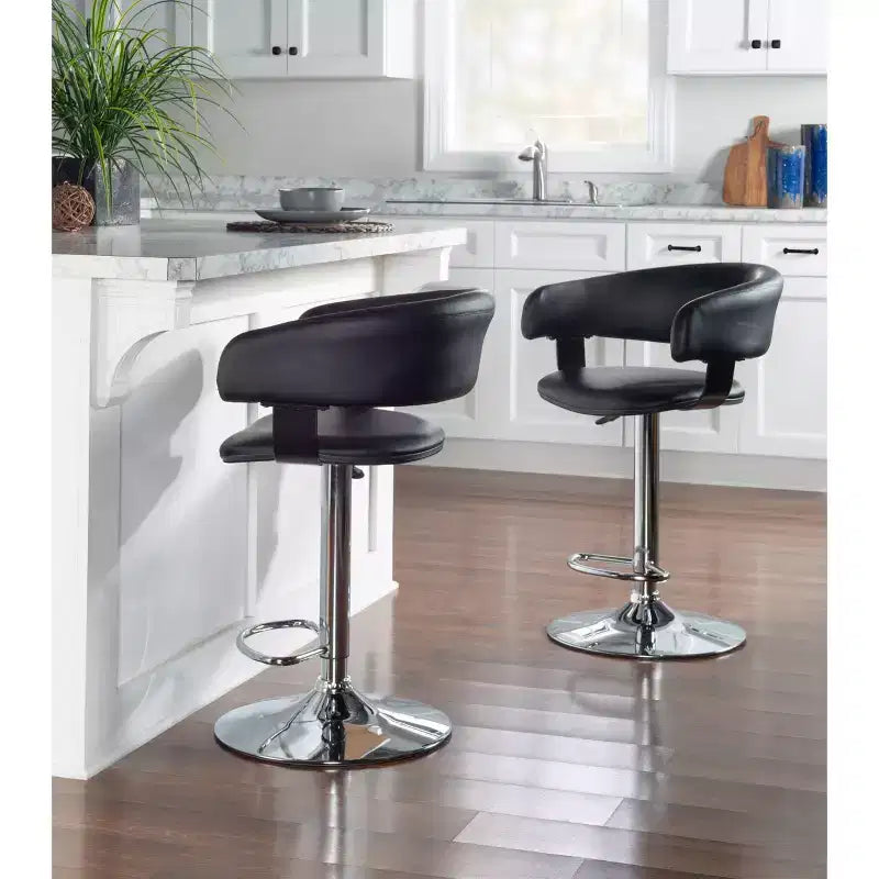 Pallas Adjustable Barrel Back Faux Leather Swivel Seat Barstool Black - Powell Company
