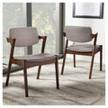 Set of 2 Elegant Mid - Century Wood and Fabric Upholstered Dining Armchairs - Light Gray, Walnut Dark Brown - Baxton Studio
