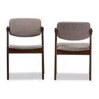 Set of 2 Elegant Mid - Century Wood and Fabric Upholstered Dining Armchairs - Light Gray, Walnut Dark Brown - Baxton Studio