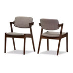 Set of 2 Elegant Mid - Century Wood and Fabric Upholstered Dining Armchairs - Light Gray, Walnut Dark Brown - Baxton Studio