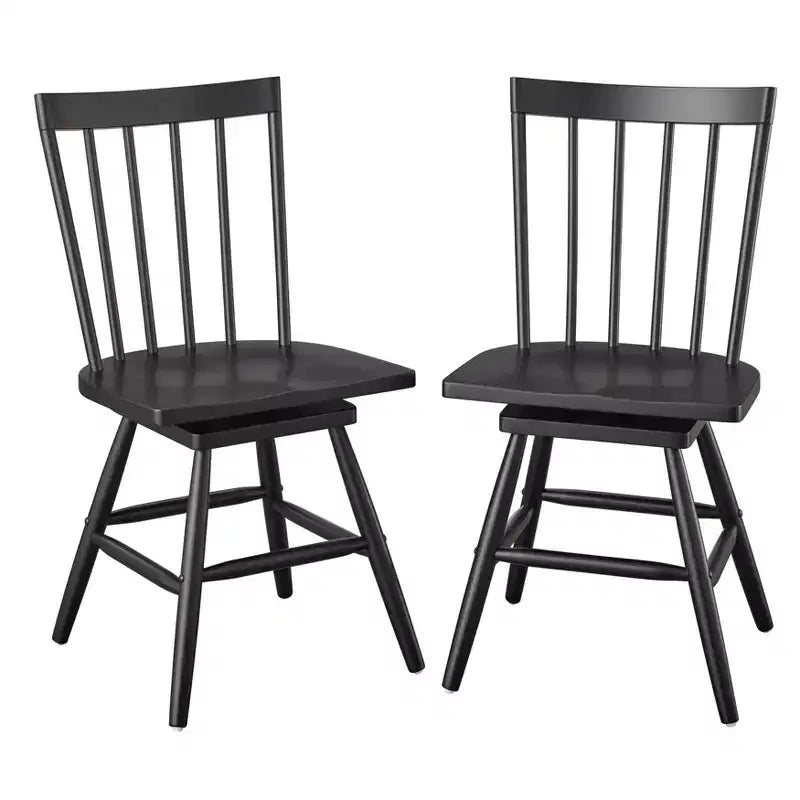 Lifestorey Set of 2 Aspen Farmhouse Solid Wood Windsor Swivel Dining Chair Matte Black