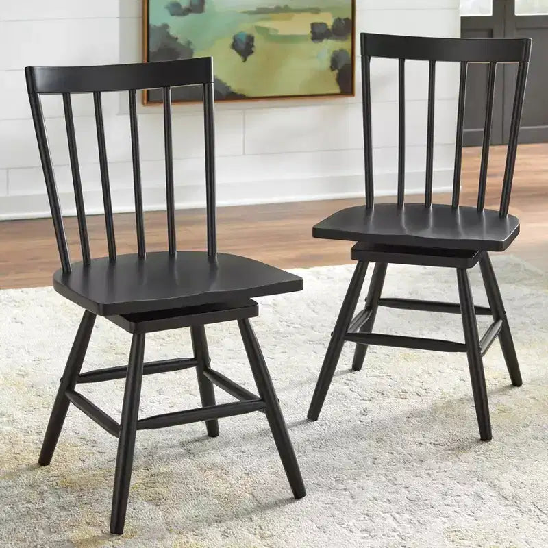 Lifestorey Set of 2 Aspen Farmhouse Solid Wood Windsor Swivel Dining Chair Matte Black