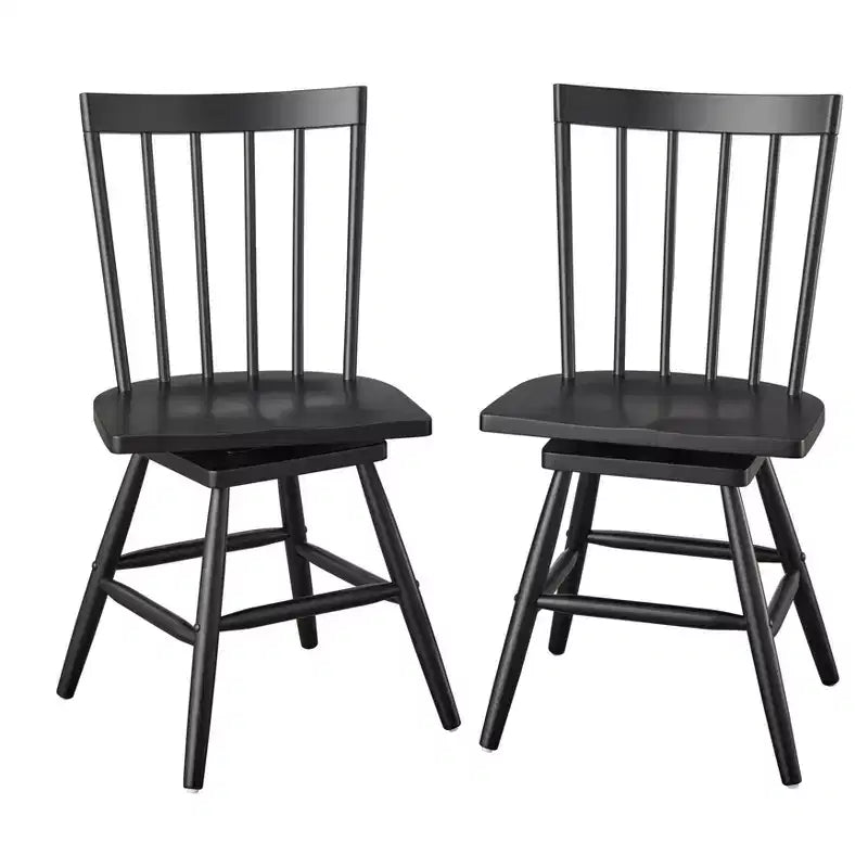 Lifestorey Set of 2 Aspen Farmhouse Solid Wood Windsor Swivel Dining Chair Matte Black