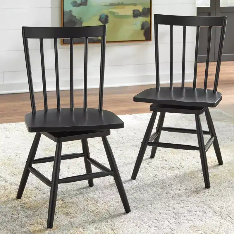 Lifestorey Set of 2 Aspen Farmhouse Solid Wood Windsor Swivel Dining Chair Matte Black