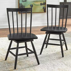 Lifestorey Set of 2 Aspen Farmhouse Solid Wood Windsor Swivel Dining Chair Matte Black