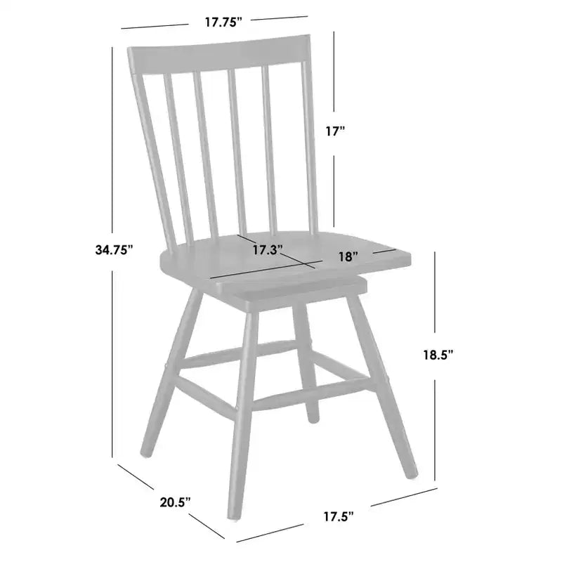 Lifestorey Set of 2 Aspen Farmhouse Solid Wood Windsor Swivel Dining Chair Matte Black