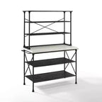 Madeleine Kitchen Island and Hutch Matte Black - Crosley: Veneer Surface, Metal Frame, 6 Open Shelves
