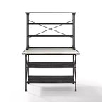 Madeleine Kitchen Island and Hutch Matte Black - Crosley: Veneer Surface, Metal Frame, 6 Open Shelves