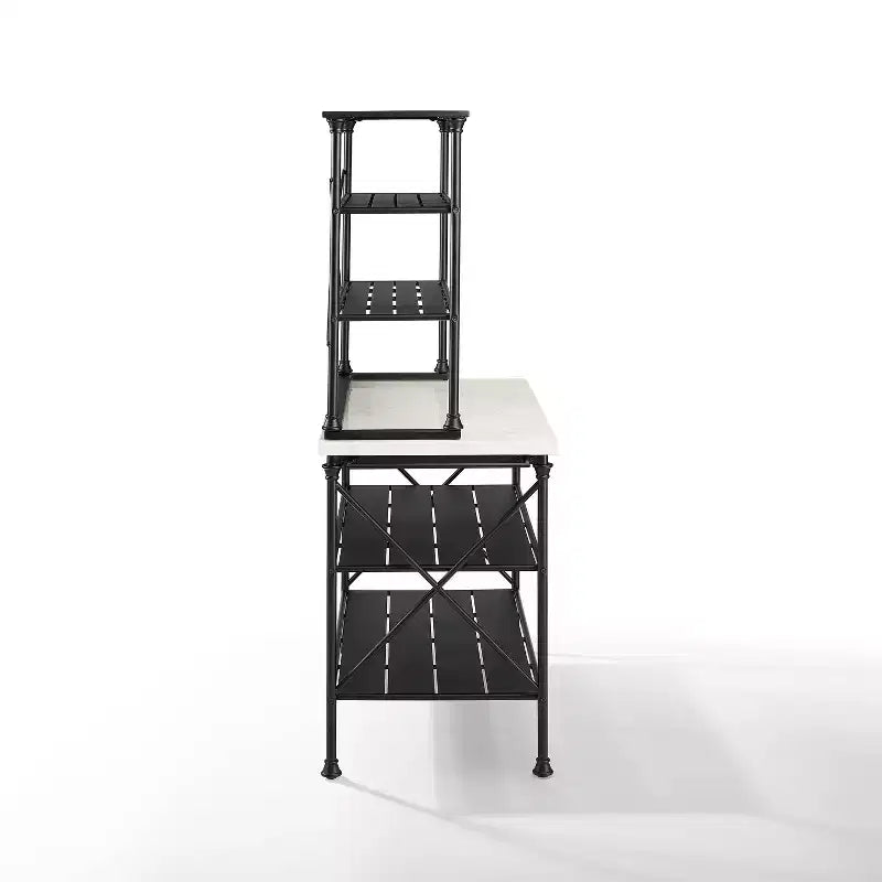 Madeleine Kitchen Island and Hutch Matte Black - Crosley: Veneer Surface, Metal Frame, 6 Open Shelves