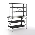 Madeleine Kitchen Island and Hutch Matte Black - Crosley: Veneer Surface, Metal Frame, 6 Open Shelves