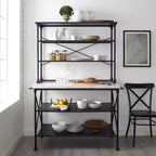Madeleine Kitchen Island and Hutch Matte Black - Crosley: Veneer Surface, Metal Frame, 6 Open Shelves