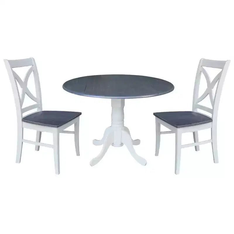 42" Lillith Dual Drop Leaf Dining Table with 2 X-Back Chairs White/Heather Gray - International Concepts