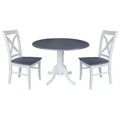 42" Lillith Dual Drop Leaf Dining Table with 2 X-Back Chairs White/Heather Gray - International Concepts