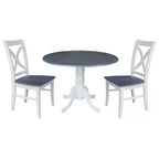 42" Lillith Dual Drop Leaf Dining Table with 2 X-Back Chairs White/Heather Gray - International Concepts