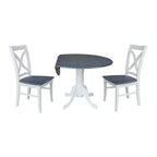 42" Lillith Dual Drop Leaf Dining Table with 2 X-Back Chairs White/Heather Gray - International Concepts