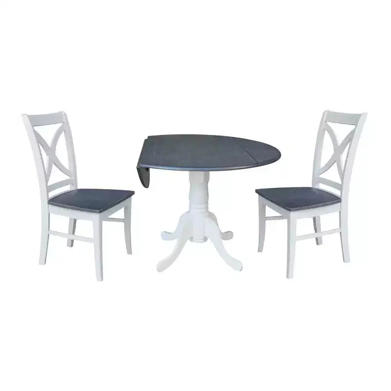 42" Lillith Dual Drop Leaf Dining Table with 2 X-Back Chairs White/Heather Gray - International Concepts