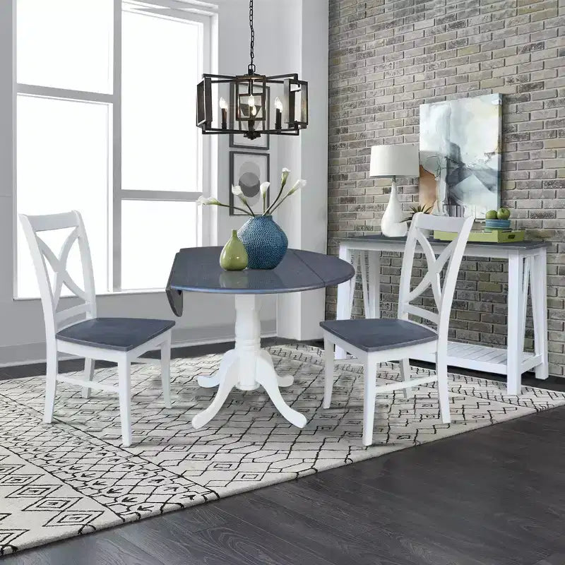 42" Lillith Dual Drop Leaf Dining Table with 2 X-Back Chairs White/Heather Gray - International Concepts
