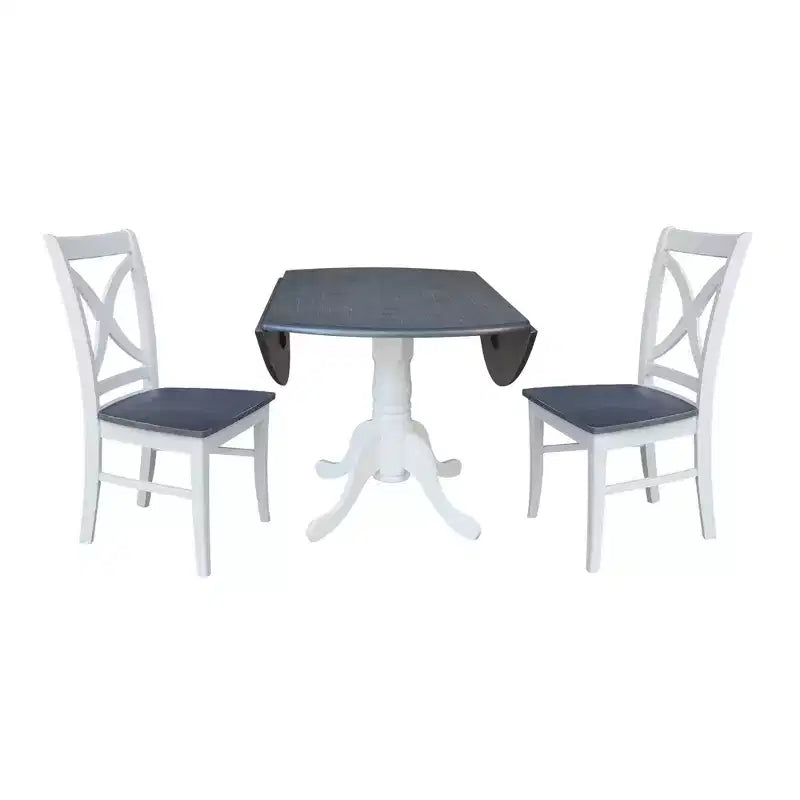 42" Lillith Dual Drop Leaf Dining Table with 2 X-Back Chairs White/Heather Gray - International Concepts