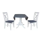 42" Lillith Dual Drop Leaf Dining Table with 2 X-Back Chairs White/Heather Gray - International Concepts