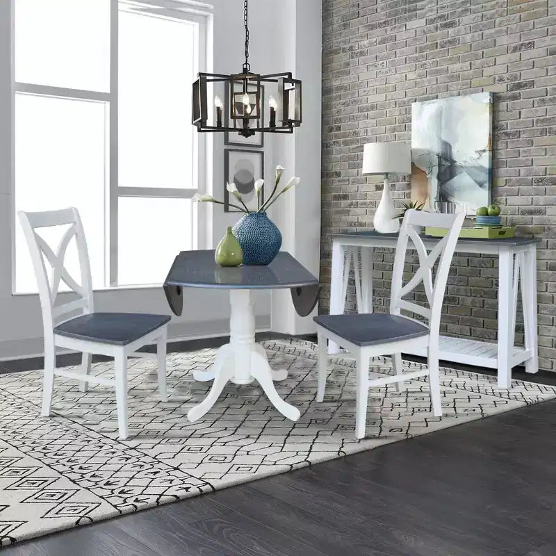 42" Lillith Dual Drop Leaf Dining Table with 2 X-Back Chairs White/Heather Gray - International Concepts