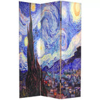 71" Van Gogh Canvas Room Divider: Starry Night & Sunflowers, Folding Partition - Oriental Furniture