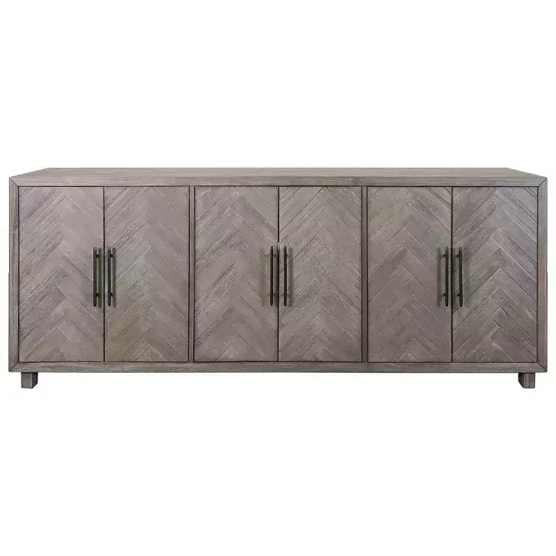Palisades 90" Six Door TV Stand: Herringbone Pattern, Iron Hardware - Martin Furniture