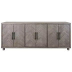 Palisades 90" Six Door TV Stand: Herringbone Pattern, Iron Hardware - Martin Furniture